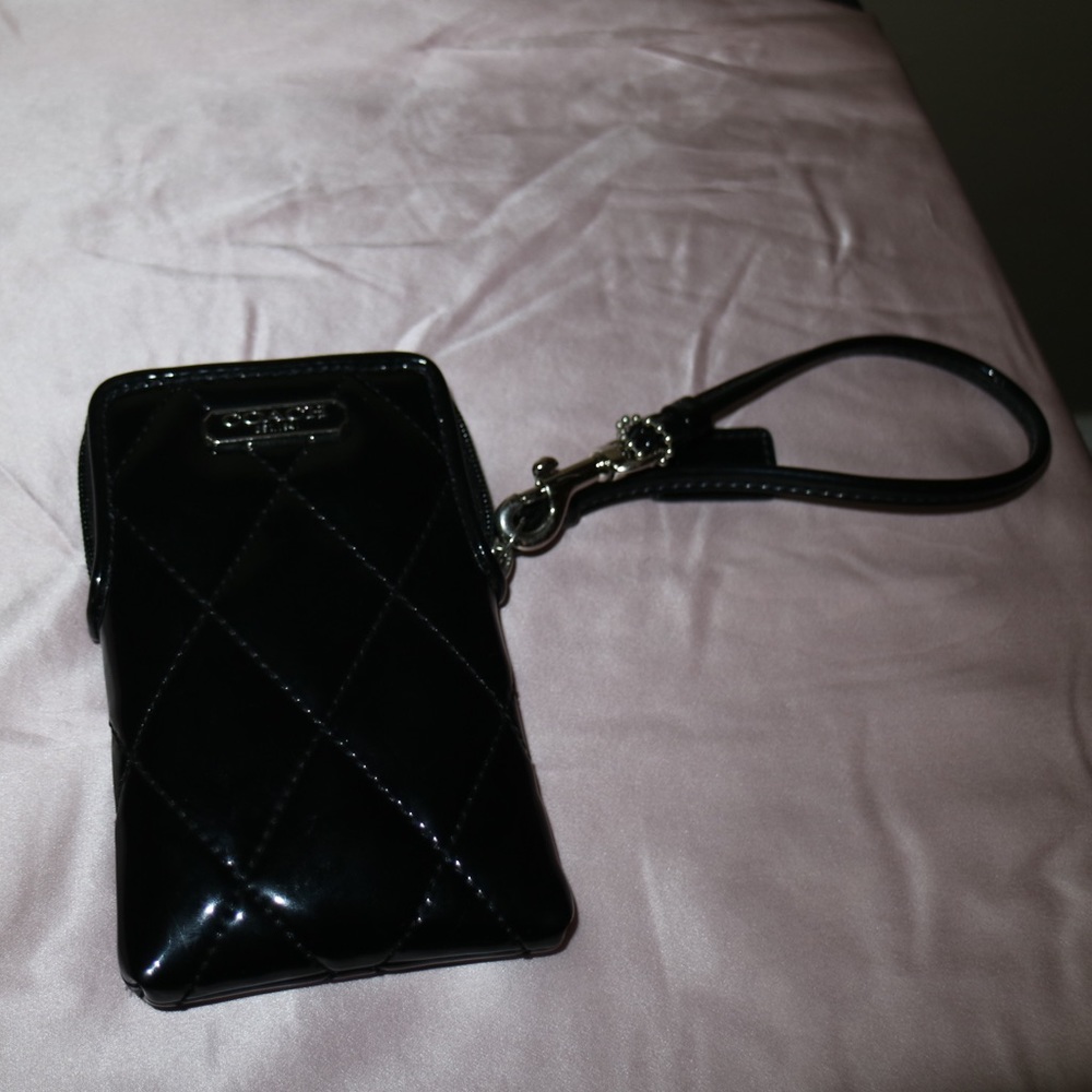 Black patent leather Coach wristlet